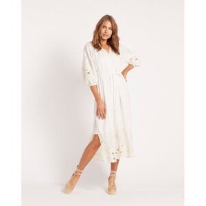 Cleobella White Cotton Embroidered Maxi Dress XS